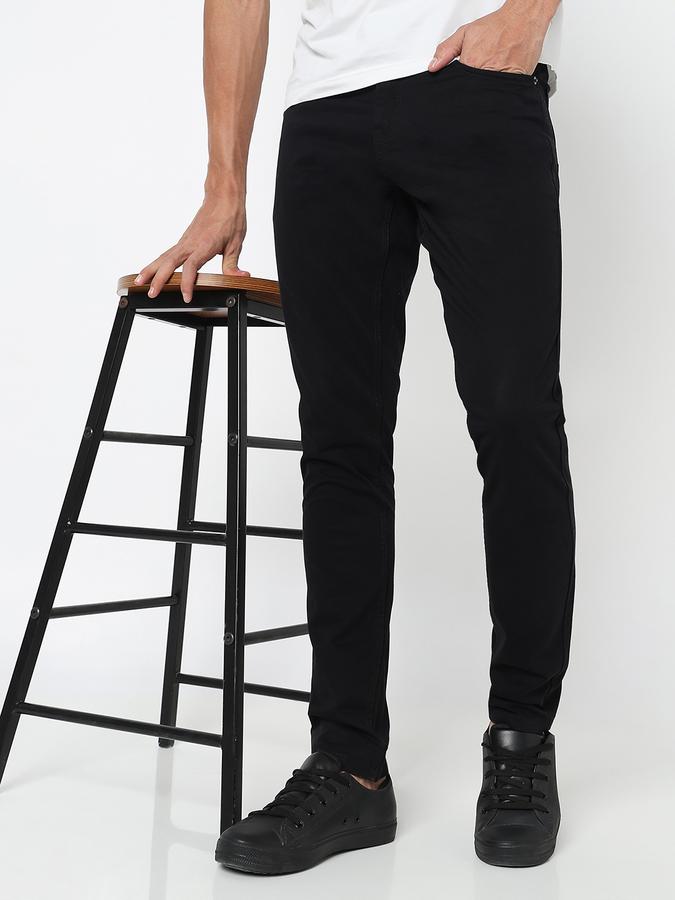 Men Cotton Skinny Fit Flat Front Solid Trousers