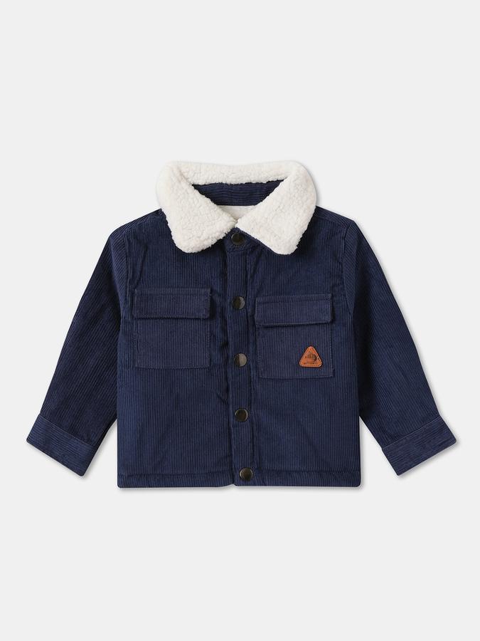 Boys Corduroy Sherpa Lined Button Front Embroidered Jacket