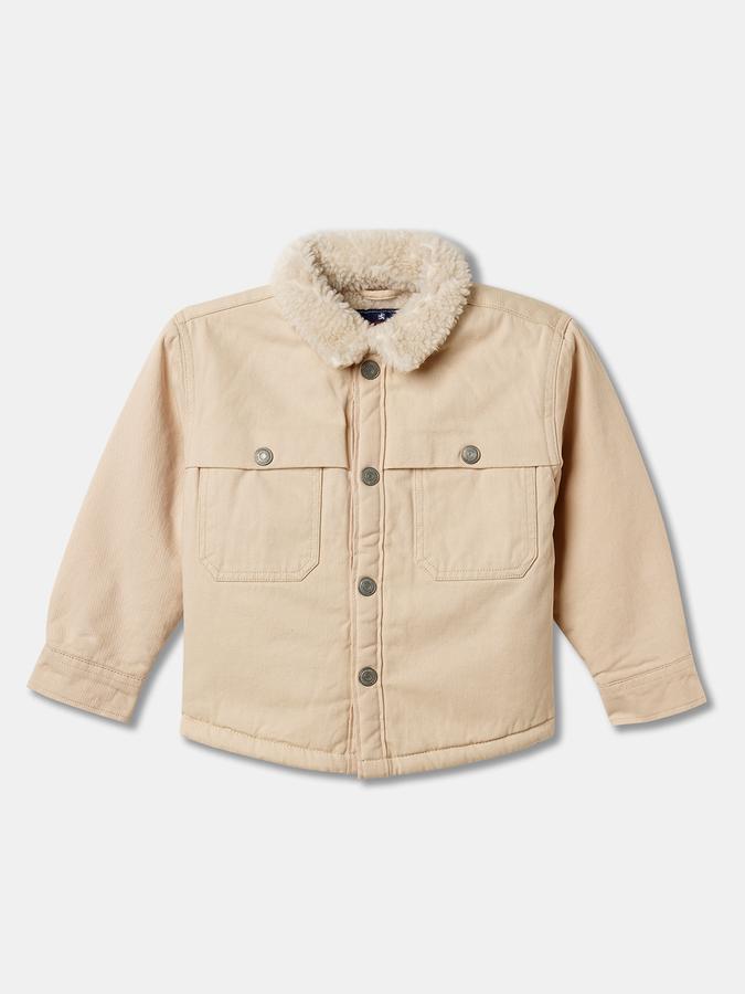 Boys Cotton Overshirt Button Front Solid Jacket