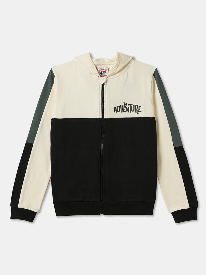 Boys Cotton Hooded Zip Up Colour-block Jacket